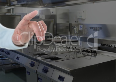 Hand touching air in chef kitchen