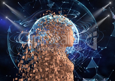 Futuristic 3d human figure over abstract background