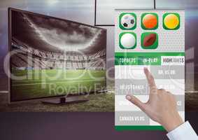 Hand touching a Betting App Interface television