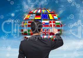 panel with flags on a ball and business man doing something on it