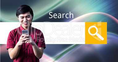 Young businessman with search screen in background