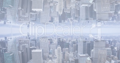 Digital composite image of upside down cityscape