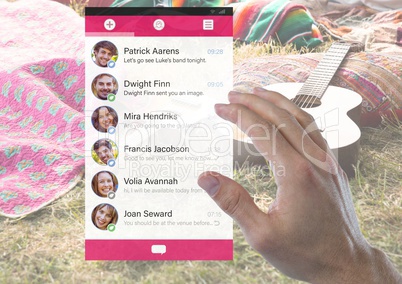 Hand touching Social Media Messenger App Interface