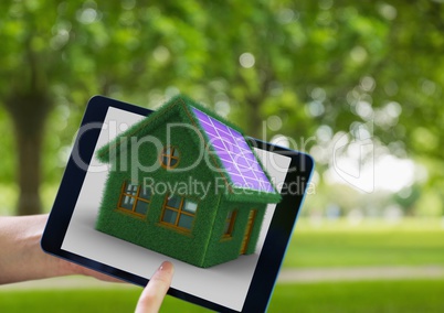 grass house on tablet. in the park