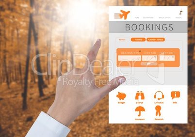 Hand Touching holiday break App Interface in forest
