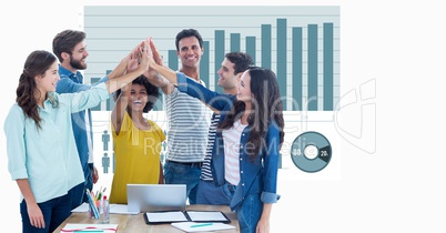 Hippie business people giving high-five against graph