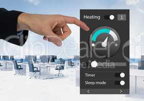 Hand Touching Office automation system heating App Interface