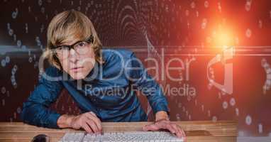 Male hacker using computer