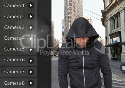 Criminal man on Security Camera App Interface street