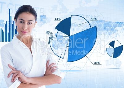 Businesswoman with arms crossed by chart