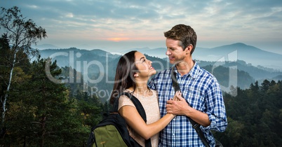Loving couple traveling on mountains