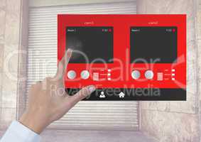 Hand Touching Security Camera Warehouse App Interface