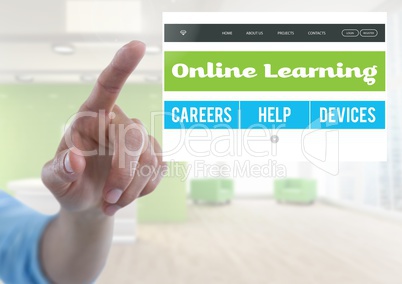 Hand touching an Online learning App Interface