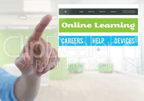 Hand touching an Online learning App Interface