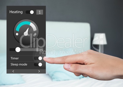 Hand Touching Home automation system heating App Interface