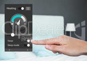 Hand Touching Home automation system heating App Interface