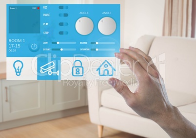 Hand touching a Home automation system App Interface