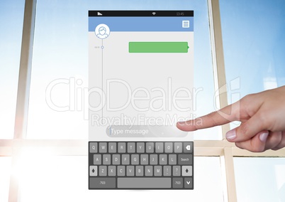 Hand touching messenging social media App Interface