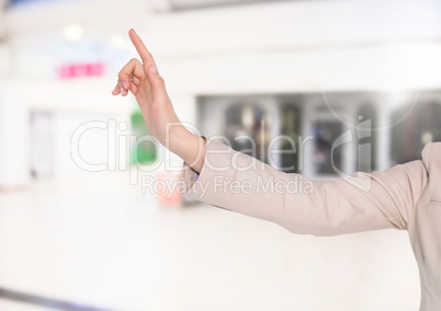 Hand pointing in air of retail store