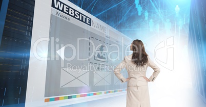 panels with websites, business woman looking to it