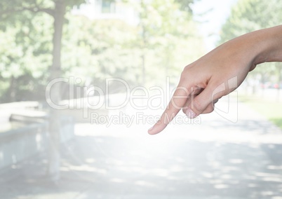 Hand pointing in  air of park
