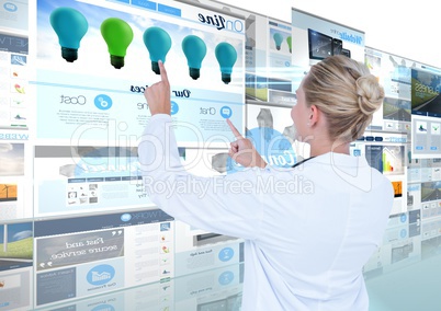 panels with websites(blue) with young woman doctor