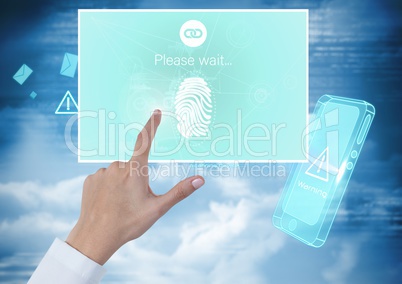 Hand Touching Identity Verify fingerprint mobile App Interface