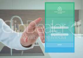 Hand touching a Home automation system App Interface