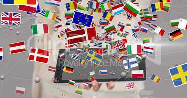 Various flags flying over tablet PC