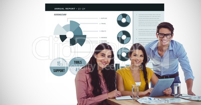 Business people with tablet computer against graph