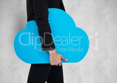 Midsection of businesswoman holding blue cloud shape