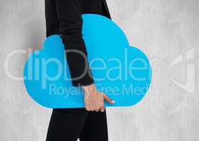 Midsection of businesswoman holding blue cloud shape