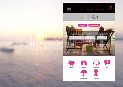relaxing holiday break App Interface with sea