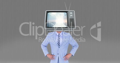 Digital composite image of television on businessman's head