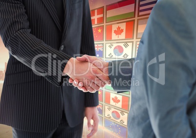 panel with flags shaking the hand each other