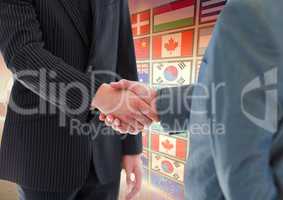 panel with flags shaking the hand each other