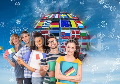 panel with flags in a ball an connections with students with flags