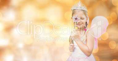 Girl in fairy costume over bokeh