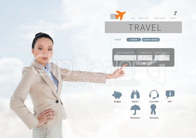 Woman Touching Holiday travel break App Interface