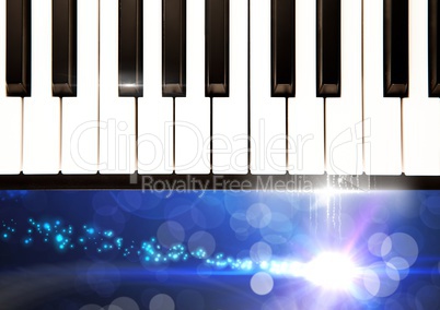 Piano keys with sparkling lights