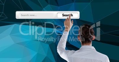 Rear view businesswoman touching search screen