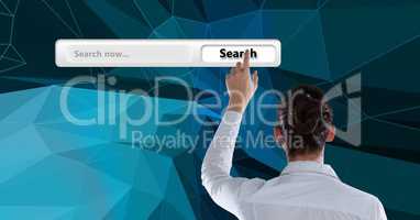 Rear view businesswoman touching search screen