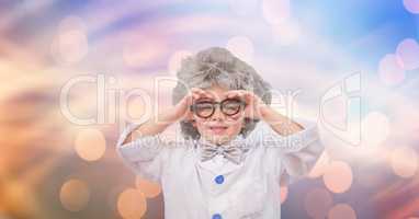 Little Einstein wearing eyeglasses over bokeh