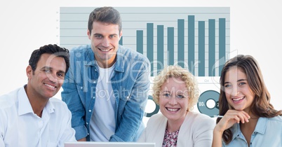 Casual business people smiling against graph