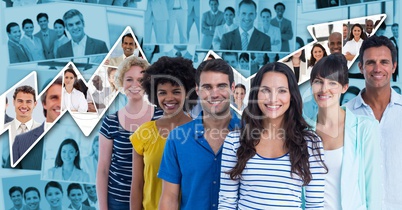 Casual business people smiling against graph