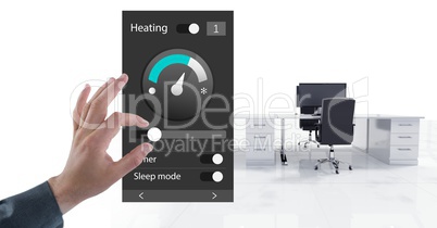Hand touching an Office automation system heating temperature App Interface