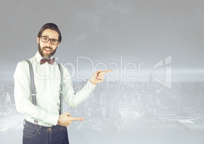 Stylish Man pointing at a city