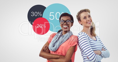 Creative businesswoman with arms crossed by percentages