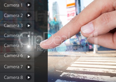 Hand Touching Security Camera App Interface street
