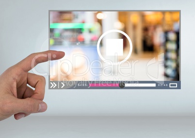 Hand touching Video Player App Interface